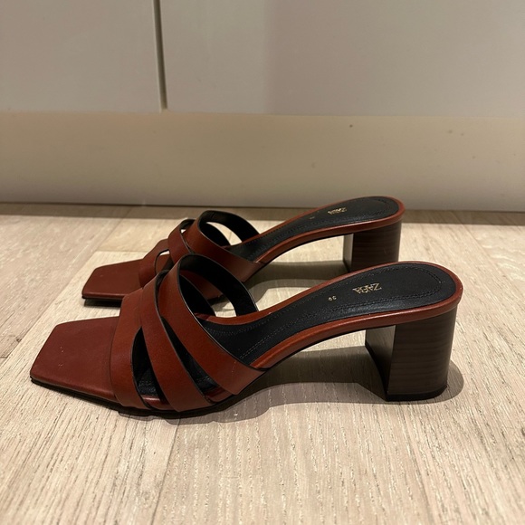 Zara Leather Heeled Sandals - Picture 1 of 4
